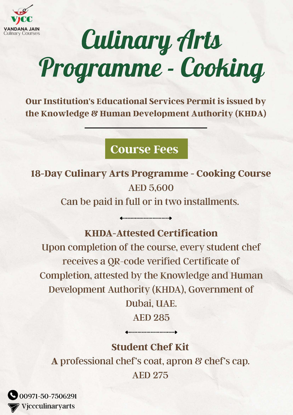 18 Day Culinary Arts Programme-Cooking Course