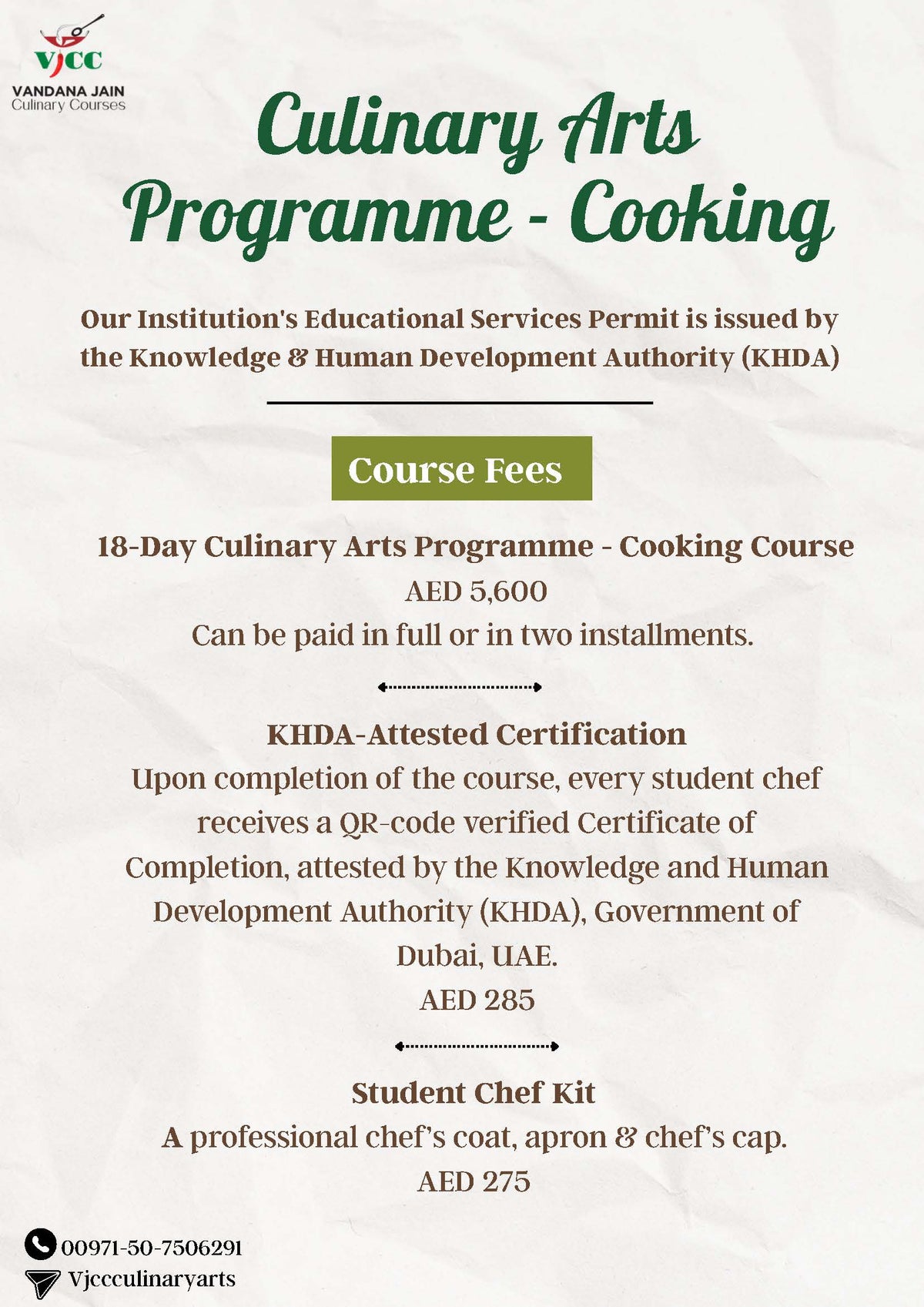 18 Day Culinary Arts Programme-Cooking Course