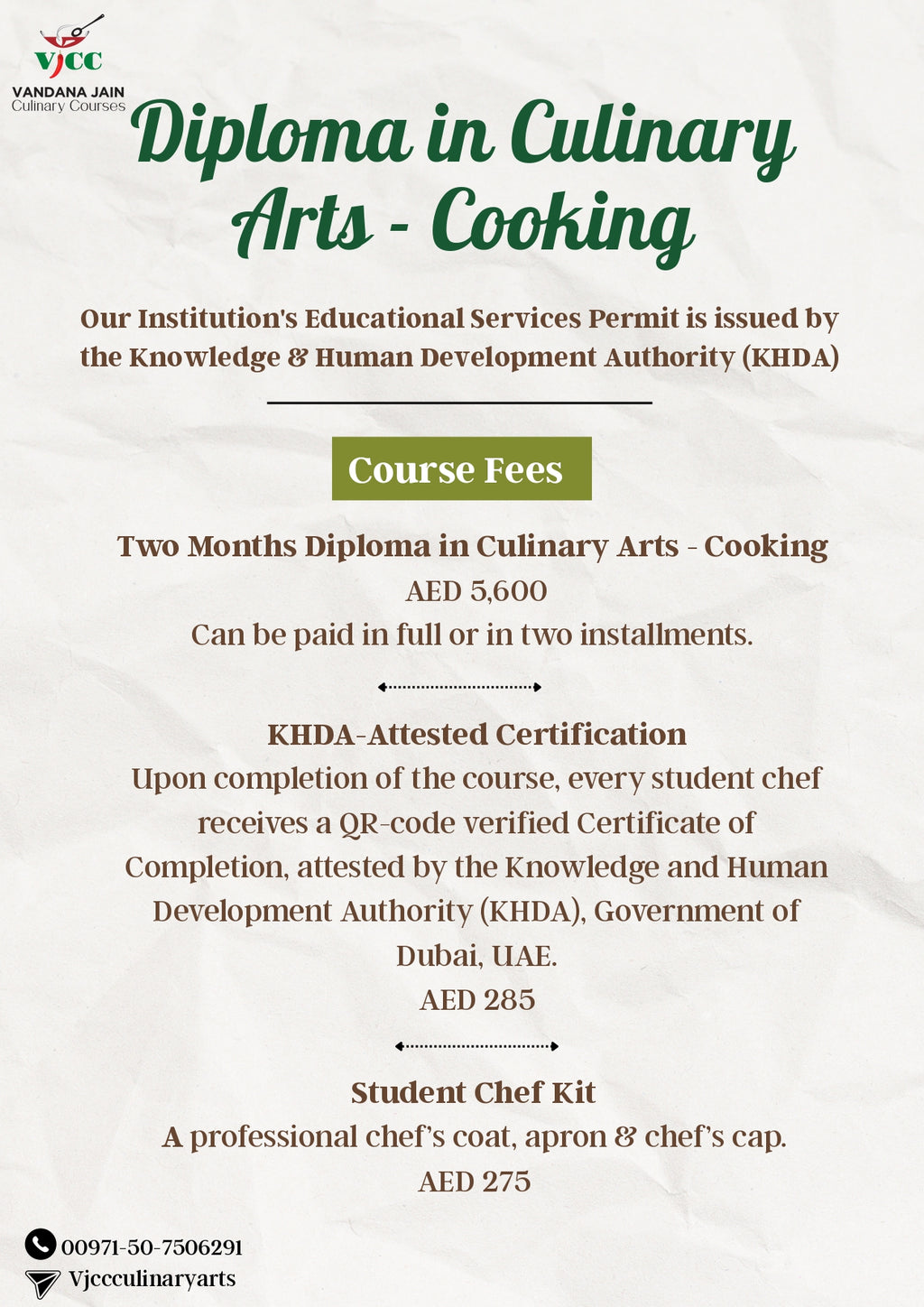 Diploma in Culinary Arts - Cooking (2 months)